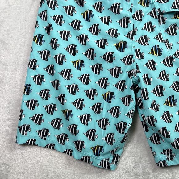 SAXX Betawave 2N1 Board Shorts Men 32" Blue Fish Pattern Drawstring Swim NWOT - Picture 10 of 16